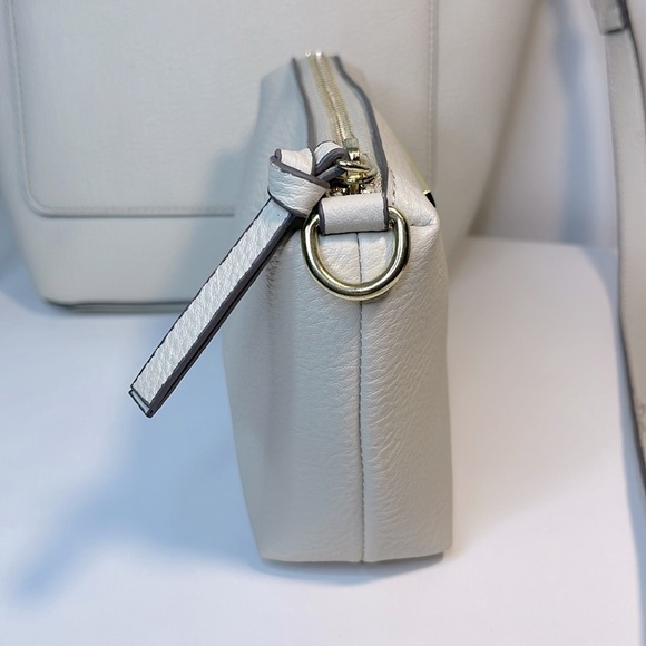 Steve Madden White Leather Breece Satchel Crossbody with matching Cosmetic bag - Picture 9 of 12